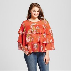 🌸 EUC Women's Plus Floral Layered Ruffle Blouse🌸